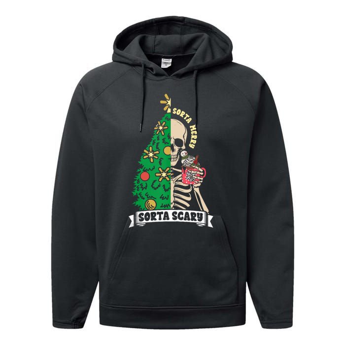 Halloween Christmas Skeleton Sorta Merry Scary Xmas Tree Tank Top Performance Fleece Hoodie