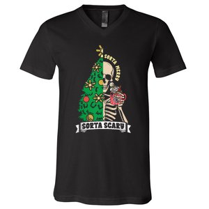 Halloween Christmas Skeleton Sorta Merry Scary Xmas Tree Tank Top V-Neck T-Shirt