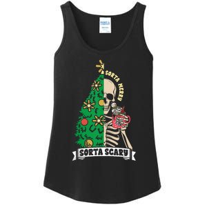 Halloween Christmas Skeleton Sorta Merry Scary Xmas Tree Tank Top Ladies Essential Tank