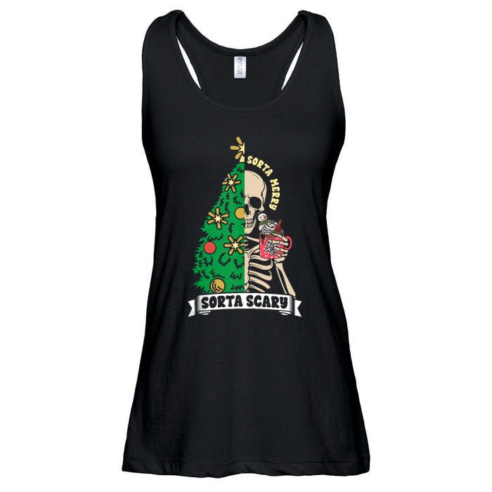 Halloween Christmas Skeleton Sorta Merry Scary Xmas Tree Tank Top Ladies Essential Flowy Tank