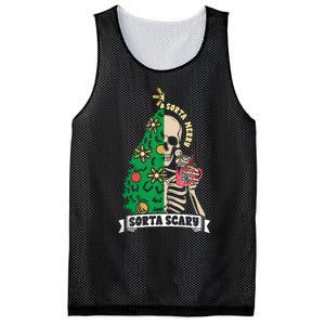 Halloween Christmas Skeleton Sorta Merry Scary Xmas Tree Tank Top Mesh Reversible Basketball Jersey Tank