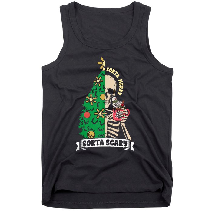 Halloween Christmas Skeleton Sorta Merry Scary Xmas Tree Tank Top Tank Top