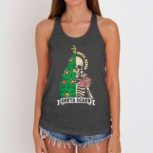 Halloween Christmas Skeleton Sorta Merry Scary Xmas Tree Tank Top Women's Knotted Racerback Tank