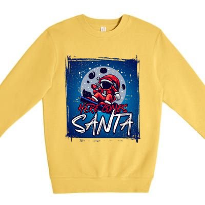 Here Comes Santa Santa Claus On A Skateboard In Moonlight Cool Gift Premium Crewneck Sweatshirt