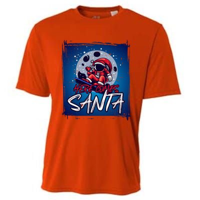 Here Comes Santa Santa Claus On A Skateboard In Moonlight Cool Gift Cooling Performance Crew T-Shirt