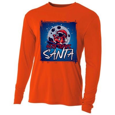 Here Comes Santa Santa Claus On A Skateboard In Moonlight Cool Gift Cooling Performance Long Sleeve Crew