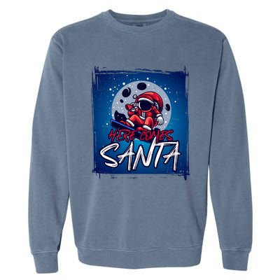 Here Comes Santa Santa Claus On A Skateboard In Moonlight Cool Gift Garment-Dyed Sweatshirt