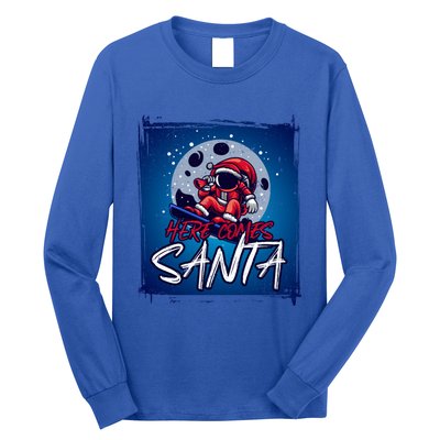 Here Comes Santa Santa Claus On A Skateboard In Moonlight Cool Gift Long Sleeve Shirt