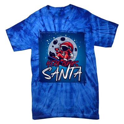 Here Comes Santa Santa Claus On A Skateboard In Moonlight Cool Gift Tie-Dye T-Shirt