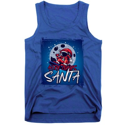 Here Comes Santa Santa Claus On A Skateboard In Moonlight Cool Gift Tank Top