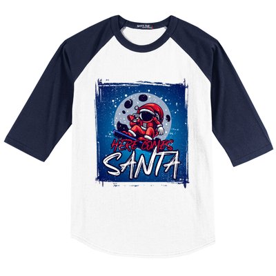 Here Comes Santa Santa Claus On A Skateboard In Moonlight Cool Gift Baseball Sleeve Shirt