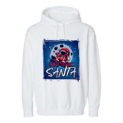 Here Comes Santa Santa Claus On A Skateboard In Moonlight Cool Gift Garment-Dyed Fleece Hoodie