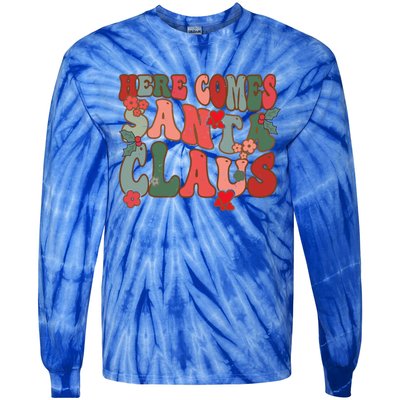 Here Comes Santa Claus Groovy Christmas Funny Gift Tie-Dye Long Sleeve Shirt