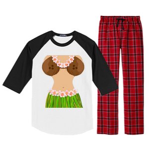 Hawaiian Coconut Shell Bra Funny Halloween Party Raglan Sleeve Pajama Set