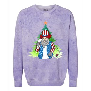 Here Comes Santa Clauspatriotic Kris Kringle Christmas Tree Cool Gift Colorblast Crewneck Sweatshirt