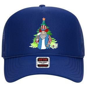 Here Comes Santa Clauspatriotic Kris Kringle Christmas Tree Cool Gift High Crown Mesh Back Trucker Hat