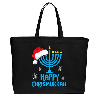 Happy Chrismukkah Santa Hat Christmas Hanukkah Sleep Cotton Canvas Jumbo Tote