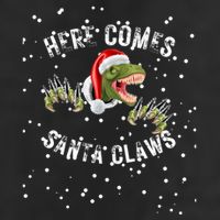 Here Comes Santa Trex Dinosaur Santa Claus Claws Meaningful Gift 7 Panel Mesh Trucker Snapback Hat