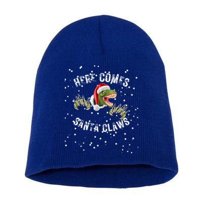 Here Comes Santa Trex Dinosaur Santa Claus Claws Meaningful Gift Short Acrylic Beanie