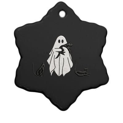 Halloween Costume Spooky Season Ghost Holding Black Cat Cute Cool Gift Ceramic Star Ornament