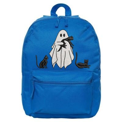 Halloween Costume Spooky Season Ghost Holding Black Cat Cute Cool Gift 16 in Basic Backpack