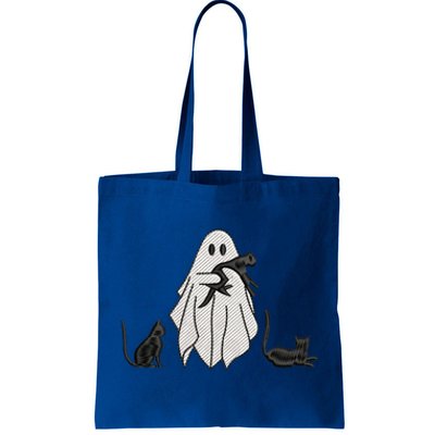 Halloween Costume Spooky Season Ghost Holding Black Cat Cute Cool Gift Tote Bag