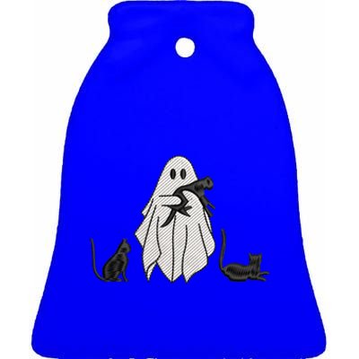 Halloween Costume Spooky Season Ghost Holding Black Cat Cute Cool Gift Ceramic Bell Ornament