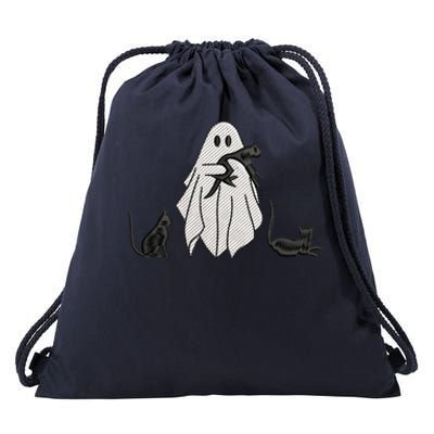 Halloween Costume Spooky Season Ghost Holding Black Cat Cute Cool Gift Drawstring Bag