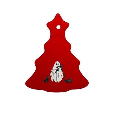 Halloween Costume Spooky Season Ghost Holding Black Cat Cute Cool Gift Ceramic Tree Ornament