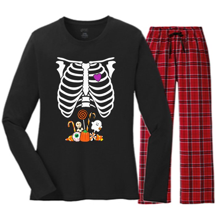 Halloween Candy Skeleton Rib Cage XRay Funny Women's Long Sleeve Flannel Pajama Set 