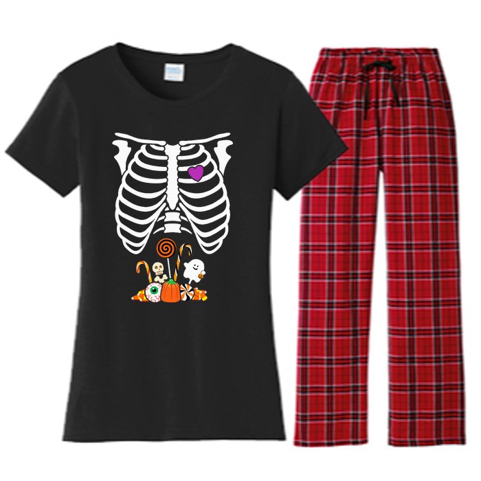 Halloween Candy Skeleton Rib Cage XRay Funny Women's Flannel Pajama Set