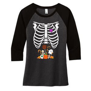 Halloween Candy Skeleton Rib Cage XRay Funny Women's Tri-Blend 3/4-Sleeve Raglan Shirt