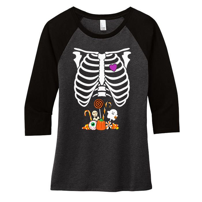 Halloween Candy Skeleton Rib Cage XRay Funny Women's Tri-Blend 3/4-Sleeve Raglan Shirt