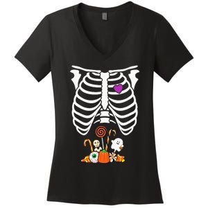 Halloween Candy Skeleton Rib Cage XRay Funny Women's V-Neck T-Shirt