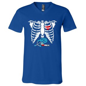 Halloween Costume Skeleton Stethoscope Needle For Nurse Meaningful Gift V-Neck T-Shirt