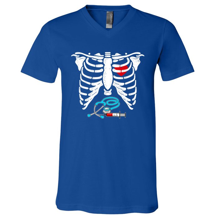 Halloween Costume Skeleton Stethoscope Needle For Nurse Meaningful Gift V-Neck T-Shirt