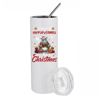 Hippo Candy Santa I Want A Hippopotamus For Christmas Stainless Steel Tumbler