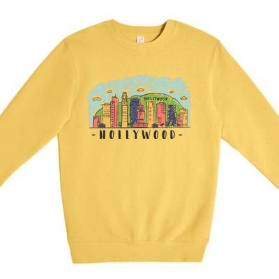 Hollywood Cartoon Style Illustration Premium Crewneck Sweatshirt