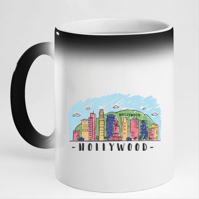 Hollywood Cartoon Style Illustration 11oz Black Color Changing Mug