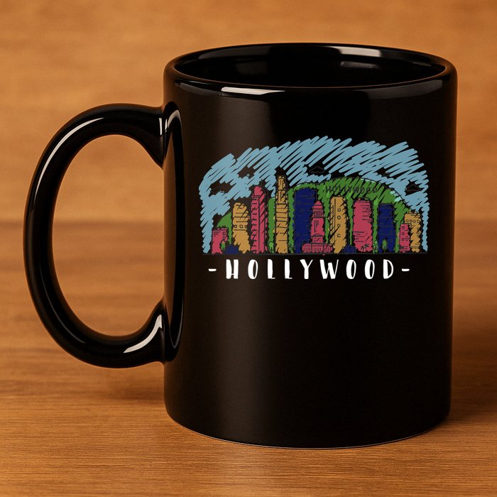 Hollywood Cartoon Style Illustration 11oz C Handle Ceramic Mug
