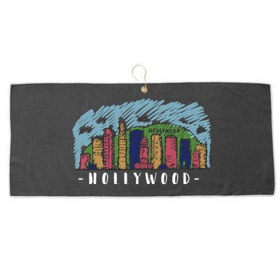 Hollywood Cartoon Style Illustration Large Microfiber Waffle Golf Towel