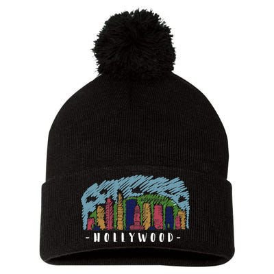 Hollywood Cartoon Style Illustration Pom Pom 12in Knit Beanie