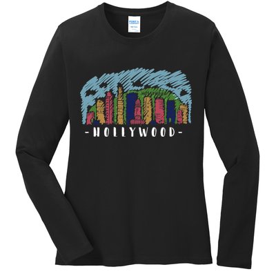 Hollywood Cartoon Style Illustration Ladies Long Sleeve Shirt