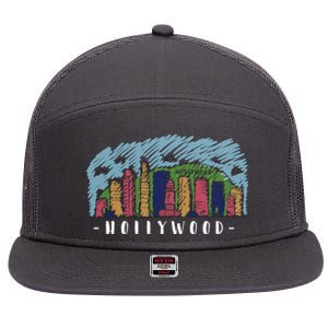 Hollywood Cartoon Style Illustration 7 Panel Mesh Trucker Snapback Hat