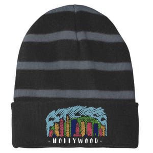 Hollywood Cartoon Style Illustration Striped Beanie with Solid Band