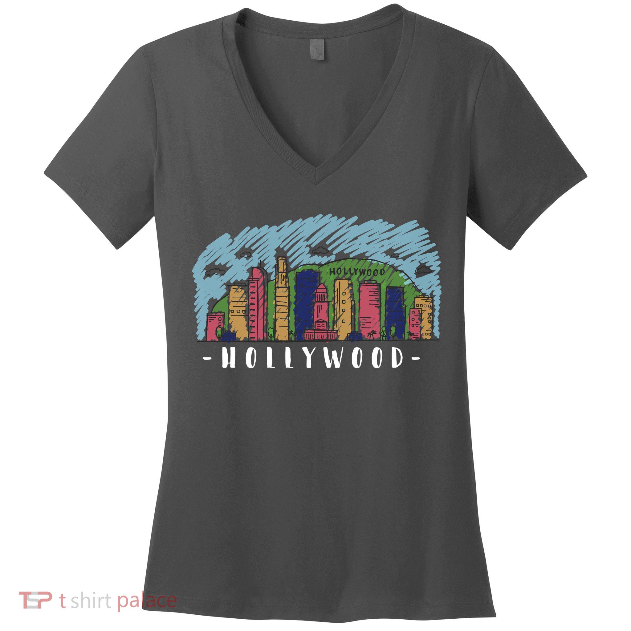 Hollywood Cartoon Style Illustration Women's V-Neck T-Shirt