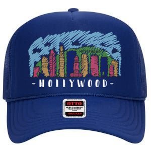 Hollywood Cartoon Style Illustration High Crown Mesh Back Trucker Hat