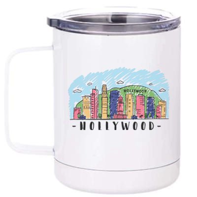 Hollywood Cartoon Style Illustration 12 oz Stainless Steel Tumbler Cup