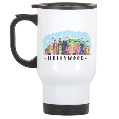 Hollywood Cartoon Style Illustration Stainless Steel Travel Mug