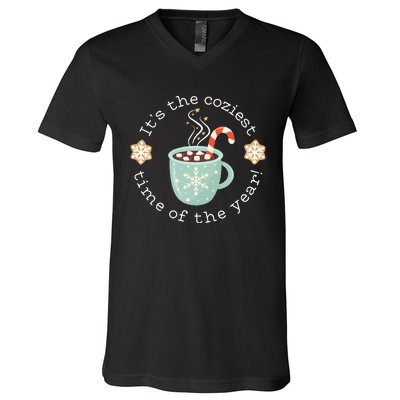 Hot Cocoa Snowflake Mug Coziest Time of the Year Xmas V-Neck T-Shirt